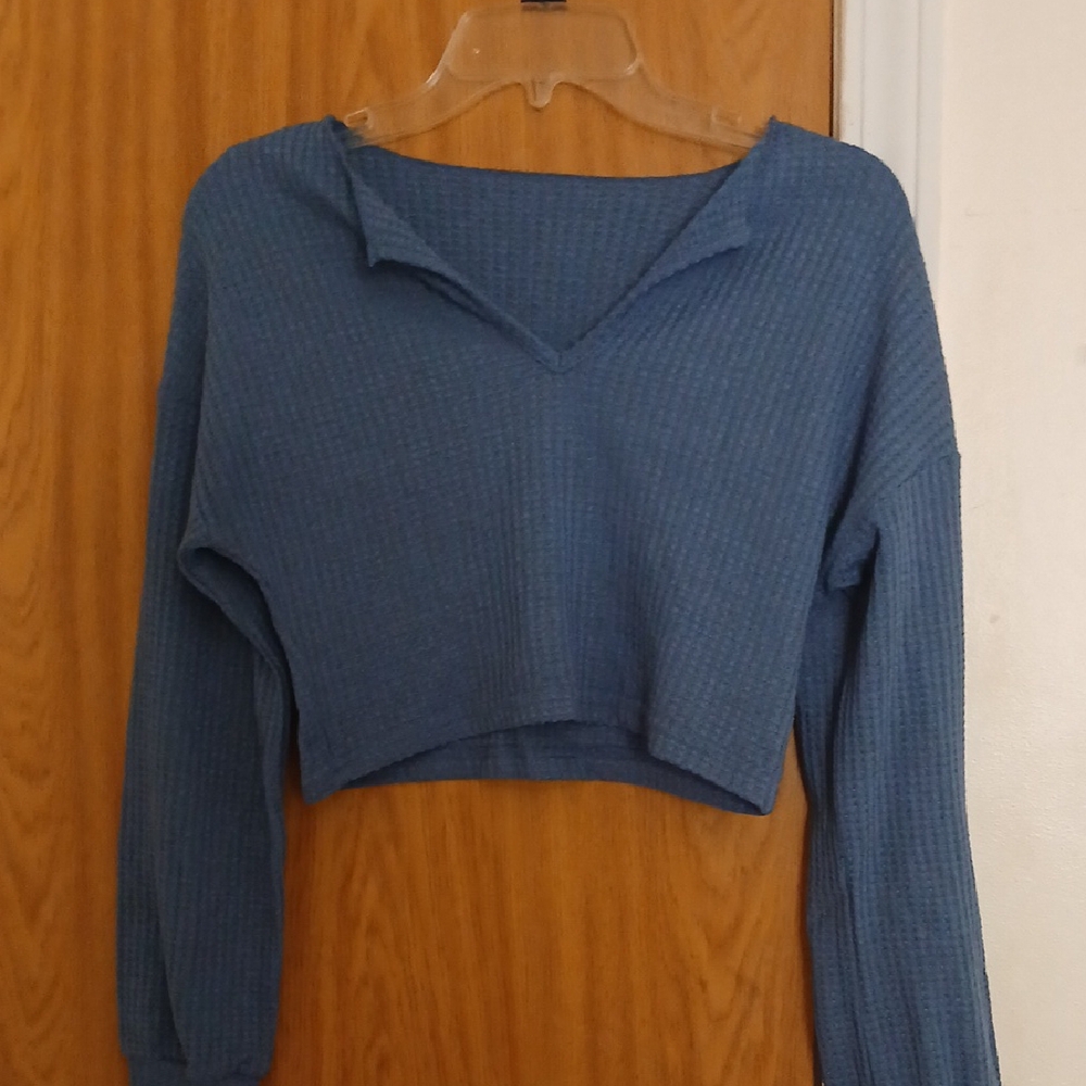 SHEIN Blue Cropped Sailor Collar Sweatshirt